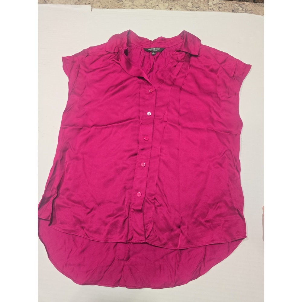 Liverpool Women's DolmanSlv Satin Blouse w Collar & ButtonFront Fchsia Small